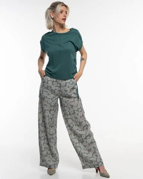 Alma & Lovis Alma & Lovis Stylische Print-Marlenehose aus reinem Leinen | Calla Marlene, Jaspis (grau-blau), – Produktbild 2 von 4