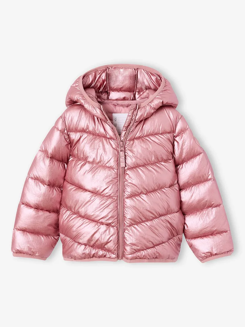 Vertbaudet Vertbaudet Glänzende Steppjacke mit Kapuze Mädchen, Hellrosa, – Produktbild 1 von 4
