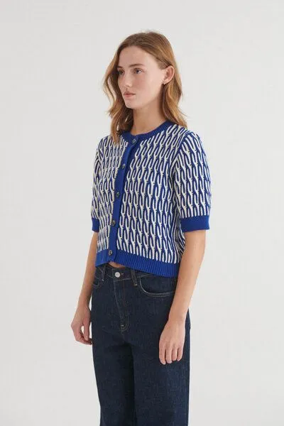 Basic Apparel Basic Apparel Kurzarm Cardigan MINIE aus Bio-Baumwolle, Blau-gestreift-sodalite-whisper-white, – Produktbild 3 von 3