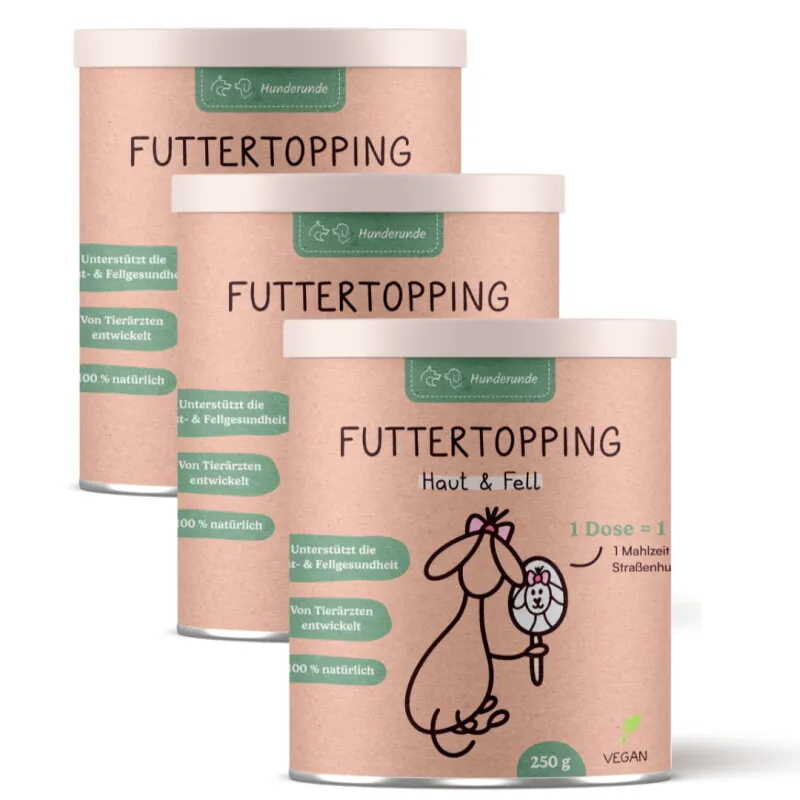 Hunderunde Hunderunde Futtertopping - Haut & Fell - Glänzendes Fell, Gesunde Haut, Natürliche Zutaten, vegan 750 g – Produktbild 1 von 2
