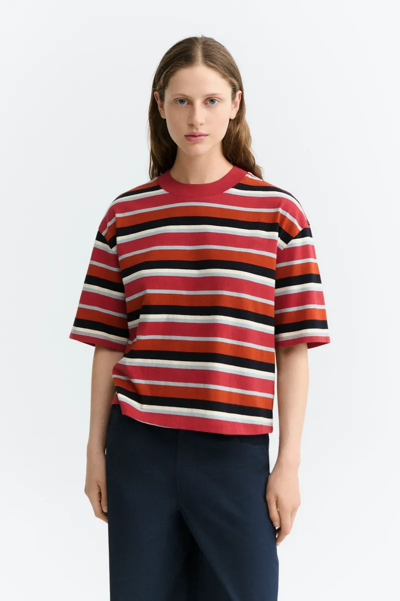 thinking mu Thinking MU Damen vegan T-Shirt Kiki Lena Oversize Gestreift Rot, Rot, – Produktbild 2 von 2