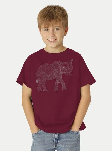 Peaces.bio - handbedruckte Biomode Peaces.bio - handbedruckte Biomode Bio-Kinder T-Shirt "Babyelefant", Bordeaux, – Produktbild 2 von 2