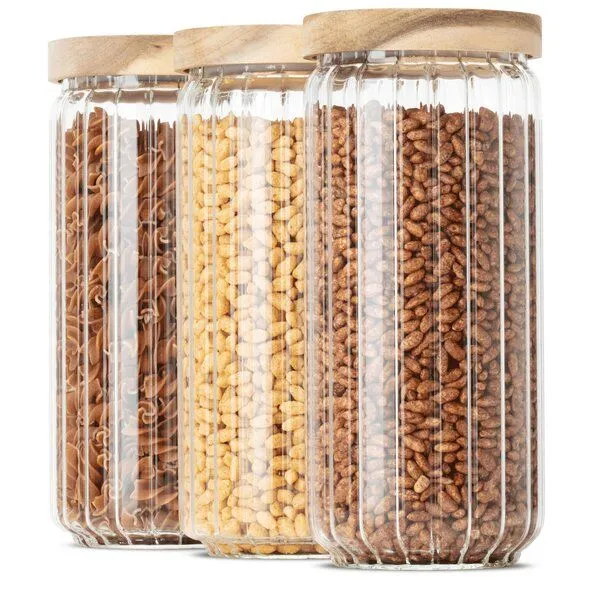 Econovo Econovo Vorratsgläser mit Holzdecke | 1000ml (Set 3-tlg.) | Kollektion Gemustert – Produktbild 1 von 4