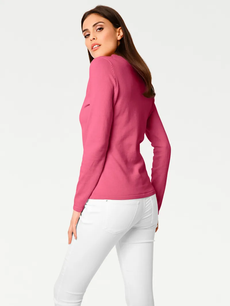 heine V-Ausschnitt-Pullover pink, Pink, – Produktbild 1 von 2