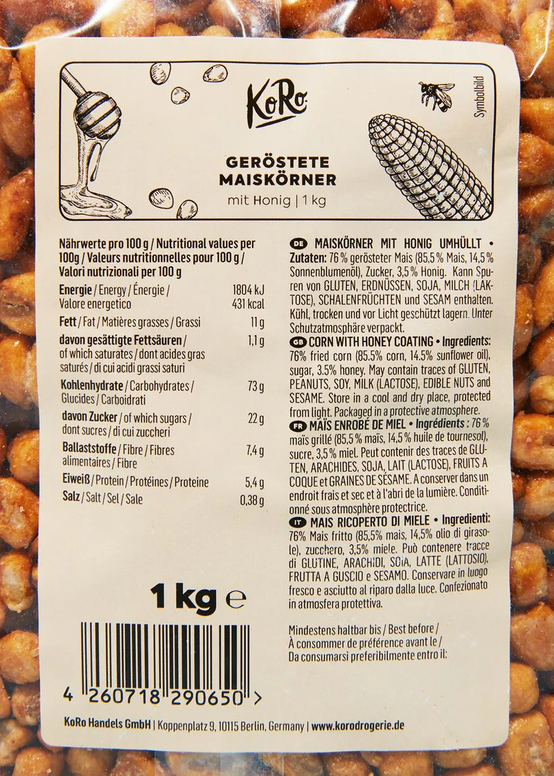 KoRo Geröstete Maiskörner mit Honig 1 kg – Produktbild 1 von 5