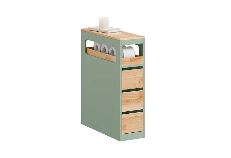 SoBuy Beistellwagen BZR54, Badezimmerschrank mit Rollen, Badschrank schmal, Kommode, Küchenwagen schmal Nischenwagen Badezimmerregal mit Rädern, ausziehbar, Grün, – Produktbild 1 von 5
