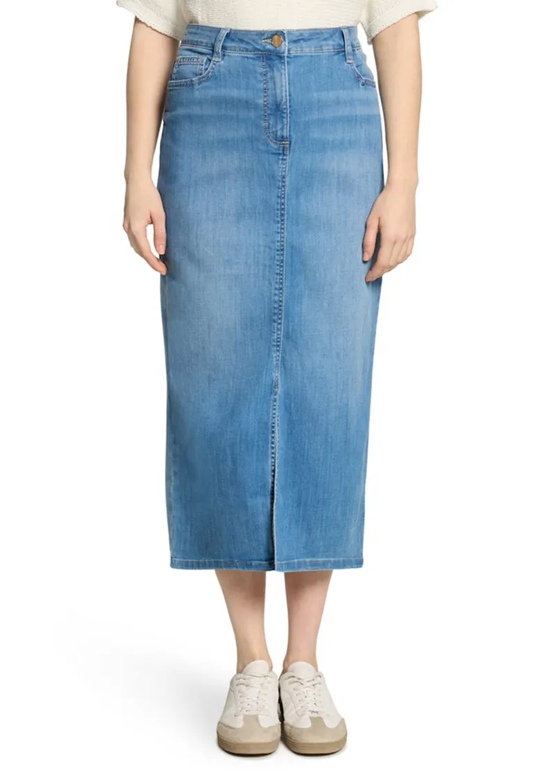 Betty Barclay Jeansrock mit Glitzersteinen und Schlitz - blau - Gr. 42 von Goldner Fashion, Blau, – Produktbild 1 von 3
