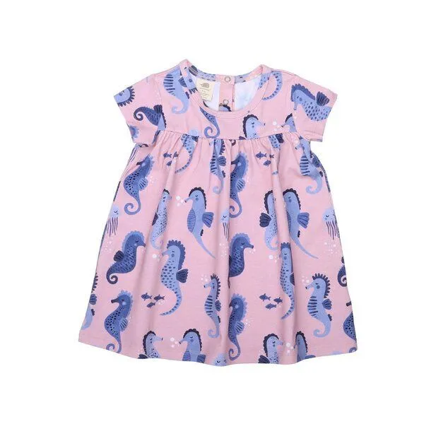 Walkiddy Kinderkleid-Set GOTS zertifiziert Bio-Baumwolle Rosa Seepferdchen-Print Kurzarm inkl. Leggings Blau – Walkiddy – Produktbild 2 von 3