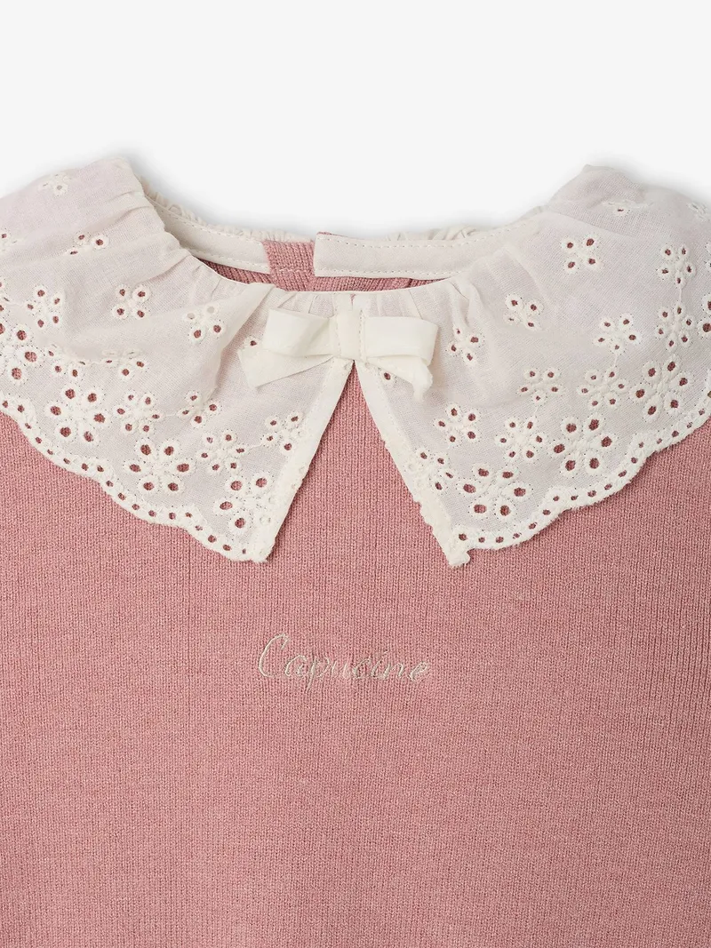 Vertbaudet Vertbaudet Baby Pullover mit Spitzenkragen personalisierbar, Malve, – Produktbild 2 von 3