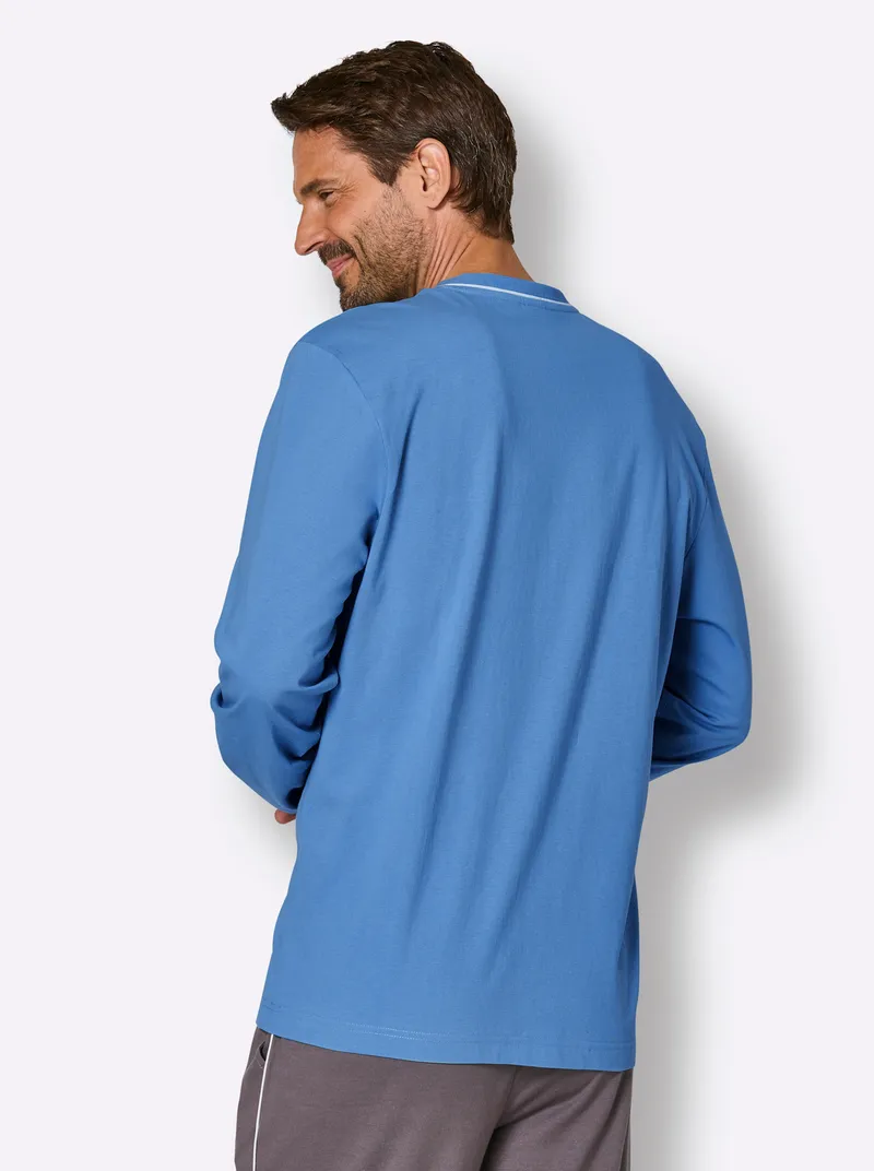 wäschepur men Schlafanzug-Shirt mittelblau, Mittelblau, – Produktbild 2 von 2