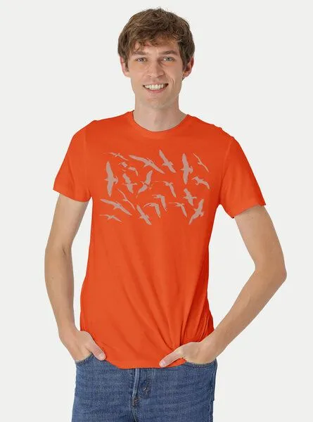 Peaces.bio - handbedruckte Biomode Peaces.bio - handbedruckte Biomode Fit T-Shirt Möwen Herren, Orange, – Produktbild 1 von 3