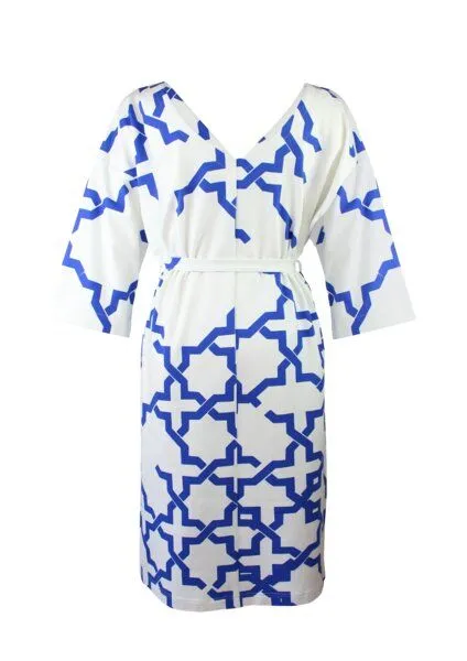 Sophia Schneider-Esleben Sophia Schneider-Esleben Kleid Yoko - Damenkleid aus Bio-Baumwolle, Weiß-blau, – Produktbild 1 von 3