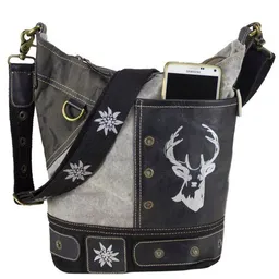 Domelo Domelo Hobo Tasche Canvas Umhängetasche mit Trachten Motive graue Schultertasche – Produktbild 1 von 1