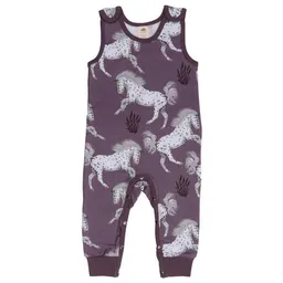 Walkiddy Baby Strampler GOTS zertifiziert – 95% Bio-Baumwolle, Lila mit Pferdemotiv, ärmellos, 5% Elasthan, weich & bequem | Walkiddy – Produktbild 1 von 1