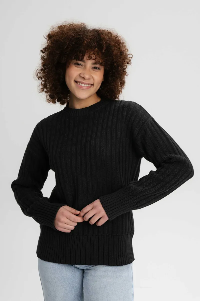 MELA MELA Damen vegan Strickpullover Ishani Schwarz, Schwarz, – Produktbild 2 von 2