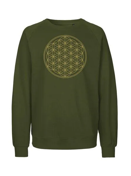 Peaces.bio - handbedruckte Biomode Peaces.bio - handbedruckte Biomode Bio Herren Sweatshirt Die Blume des Lebens, Waldgrün, – Produktbild 1 von 2