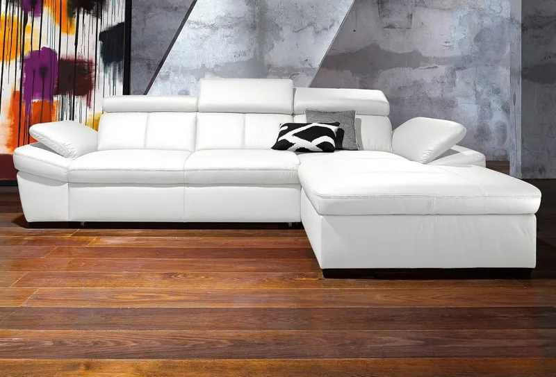 exxpo - sofa fashion Ecksofa Salerno, Funktionssofa, Breite 280cm, hoher Sitzkomfort, L-Form, inkl. Kopf- und Armteilverstellung, wahlweise mit Bettfunktion, Weiß, – Produktbild 1 von 5