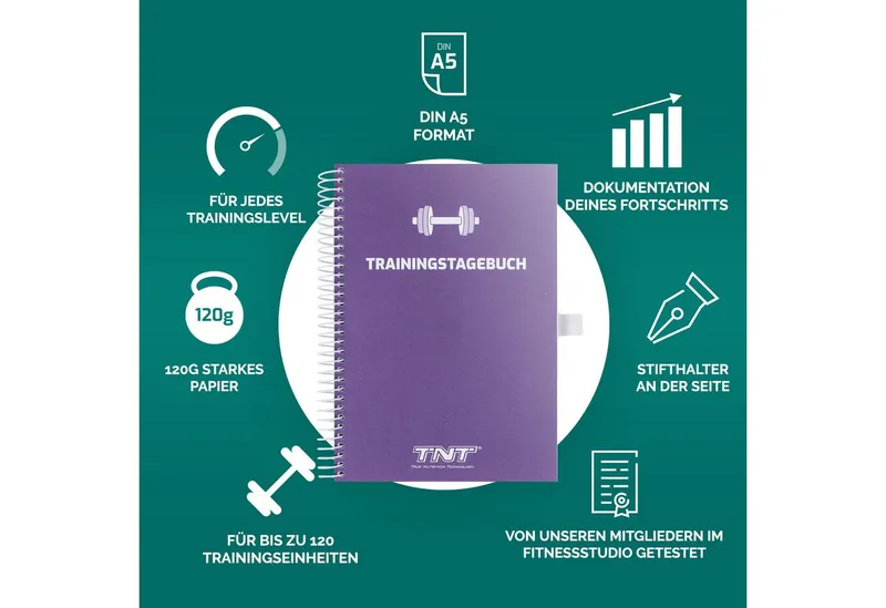TNT (True Nutrition Technology) Tagebuch Trainingstagebuch für Fitnessstudio, Krafttraining, Fitness, Lila, – Produktbild 3 von 5
