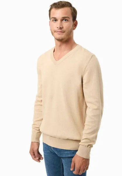 ORGANICATION ORGANICATION Pullover aus Bio-Baumwolle mit V-Ausschnitt, Beige, – Produktbild 3 von 4