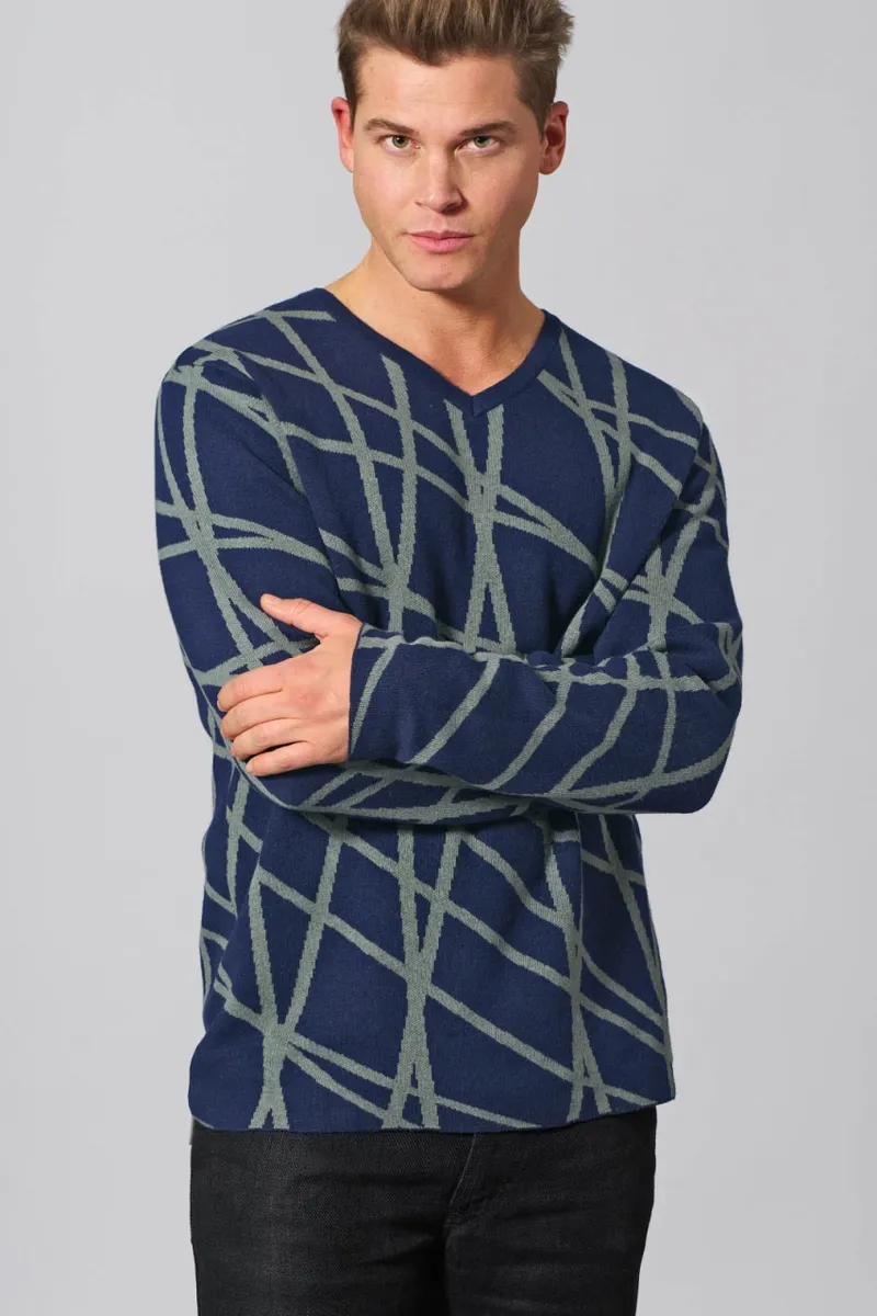 HempAge Hempage Herren vegan Pullover „modern“ Mit V-Ausschnitt Nachtblau/Thymiangrün, Blau, – Produktbild 2 von 2