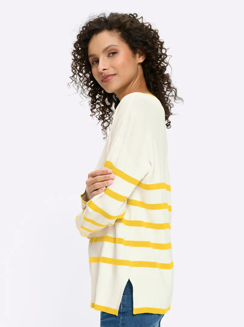 heine Streifenpullover sonnengelb-ecru-geringelt, Sonnengelb-ecru-geringelt, – Produktbild 2 von 2