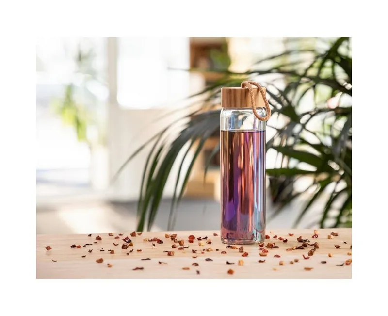 elasto elasto Trinkflasche 0,65 L Wasserflasche Bamboo Glasflsache, Made in Germany, Spülmaschinengeeignet, 100% recylebar, Becher, Mehrfarbig, – Produktbild 2 von 3