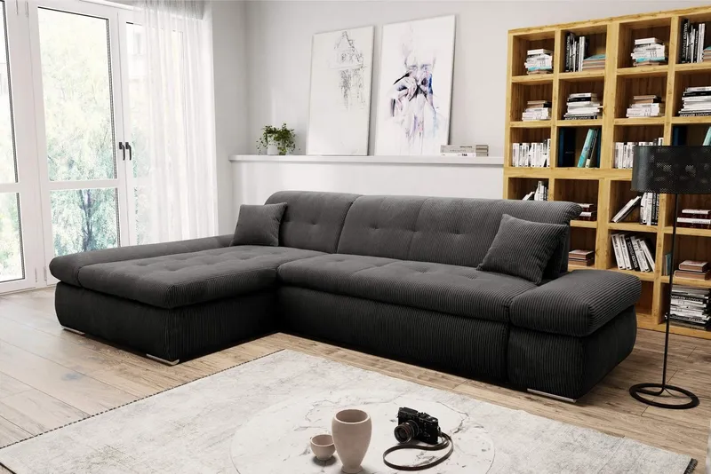 DOMO collection Ecksofa MORIC 300x172 cm, XXL-Sofa mit viel Platz, L-Form, auch in Cord, wahlweise mit Bettfunktion und Armteilverstellung, Cord, Grau, – Produktbild 2 von 8