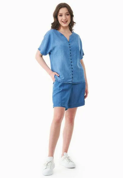ORGANICATION ORGANICATION Shorts aus TENCEL Lyocell in Denim-Optik, Blue, – Produktbild 1 von 4