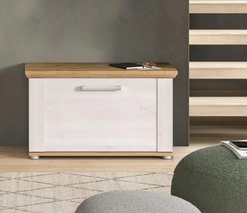 Home affaire Sitzbank COSENZA, Breite 80 cm, 1 Klappe, 2 Einlegeböden, 2-farbig, in Landhausoptik, Bank, Schuhbank, Garderobenbank, Dielenbank, Weiß, – Produktbild 3 von 5