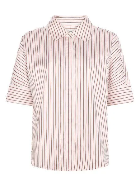 KnowledgeCotton Apparel KnowledgeCotton Apparel Satinbluse mit kurzen Ärmeln ISLET aus Bio-Baumwolle, Rot-red-striped, – Produktbild 2 von 2