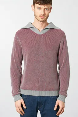 HempAge Hempage Herren vegan Pullover Elegant Troyer In Tinto Rot/Grau – Produktbild 1 von 1