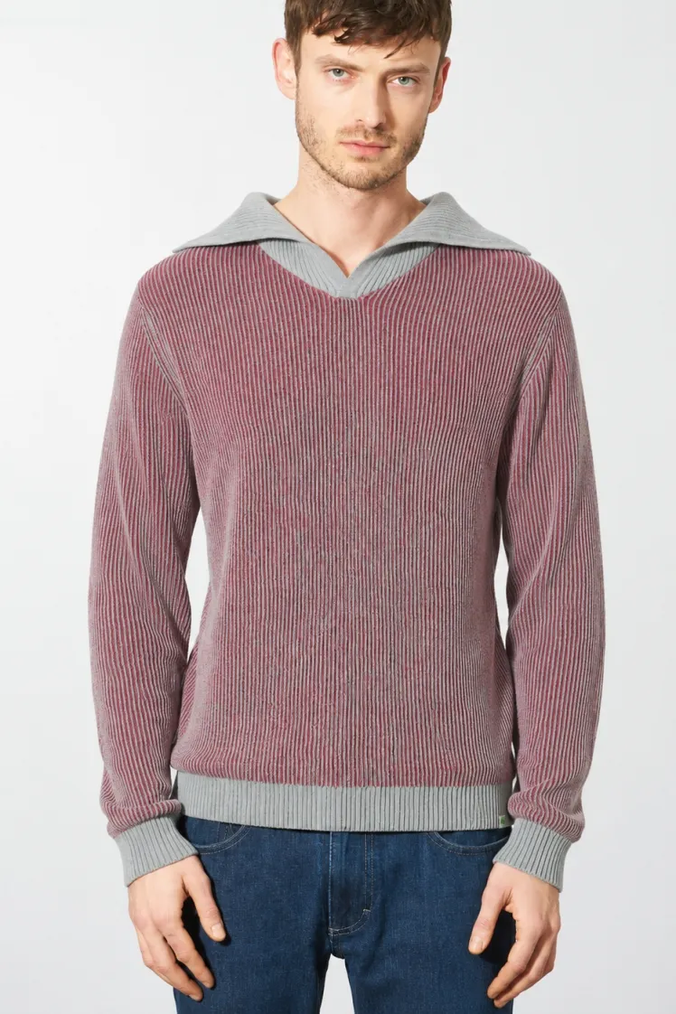 HempAge Hempage Herren vegan Pullover Elegant Troyer In Tinto Rot/Grau, Grau, – Produktbild 1 von 2
