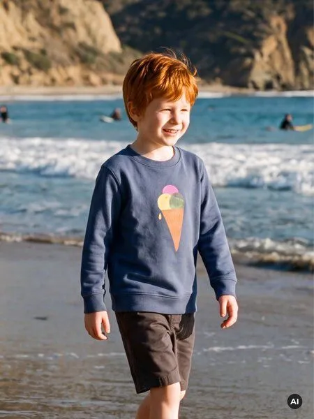MelaDi Meladi Kinder Sweater aus Biobaumwolle - Eiscreme auf Aqua Blue, Aqua blue, – Produktbild 3 von 5