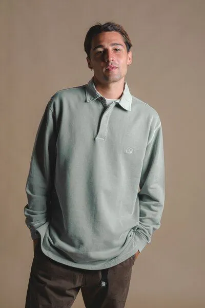Trendsplant Trendsplant Carvalho Pigment Heavyweight Polo Sweatshirt Silver Green, Grün, – Produktbild 1 von 4