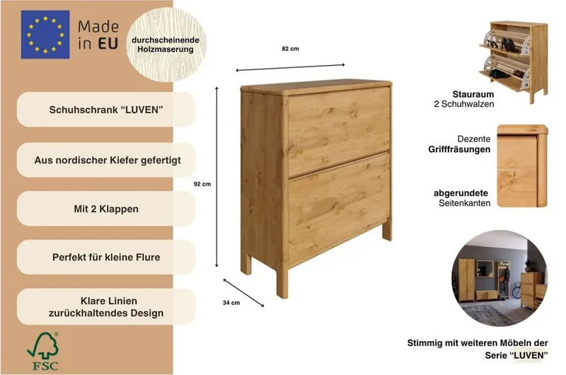 OTTO home Schuhschrank Luven FSC® zertifiziertes Massivholz, mit 2 Klappen, Beige, – Produktbild 3 von 5