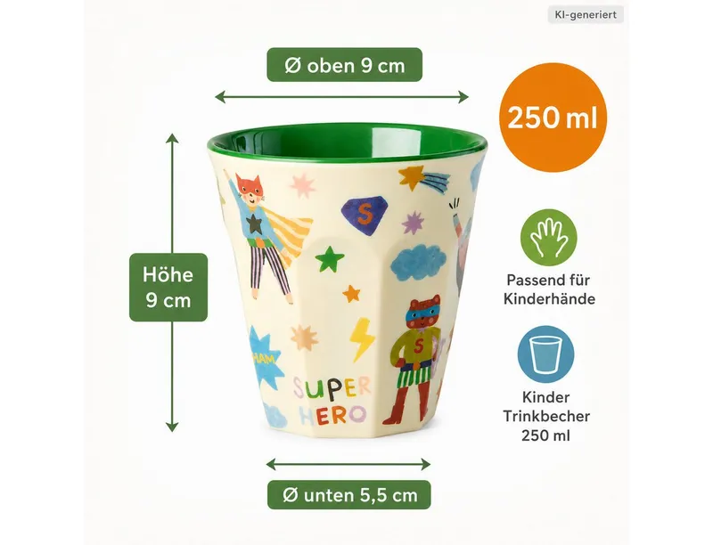 RICE RICE Becher Melamin Kinderbecher 250ml Grün Creme - Becher für Kita, 1-tlg., Melamin, Grün, – Produktbild 3 von 5