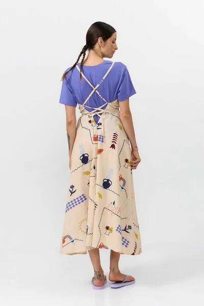 SUITE13LAB Suite13lab Damen-Multipositionskleid midi MP Baumwoll-Leinen im Holiday-Print, Beige, – Produktbild 3 von 4