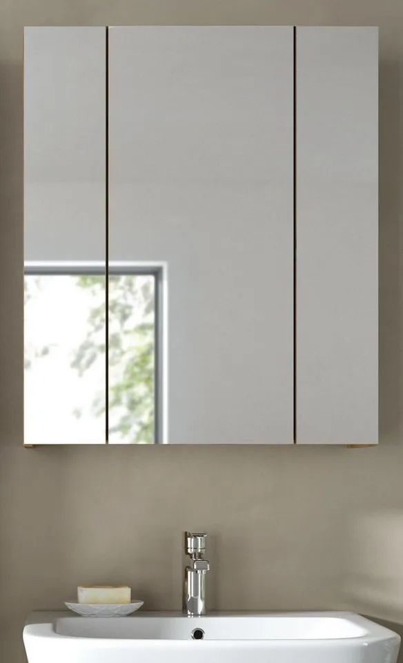 Inn.Furn Badezimmerspiegelschrank Cover (Badschrank in Artisan Eiche, 3-türig / 3D, 60 x 70 cm) mit 9 Fächern, Beige, – Produktbild 3 von 5