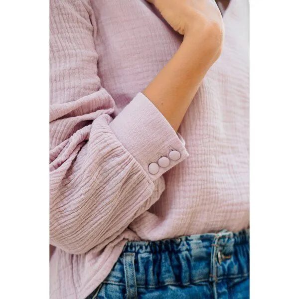 Hutch&Putch Hutch&Putch Musselin Bluse (kurz) - mit Ballonärmeln - Knöpfen am Handgelenk - aus 100% Bio-Baumwolle, Mauve, – Produktbild 3 von 4