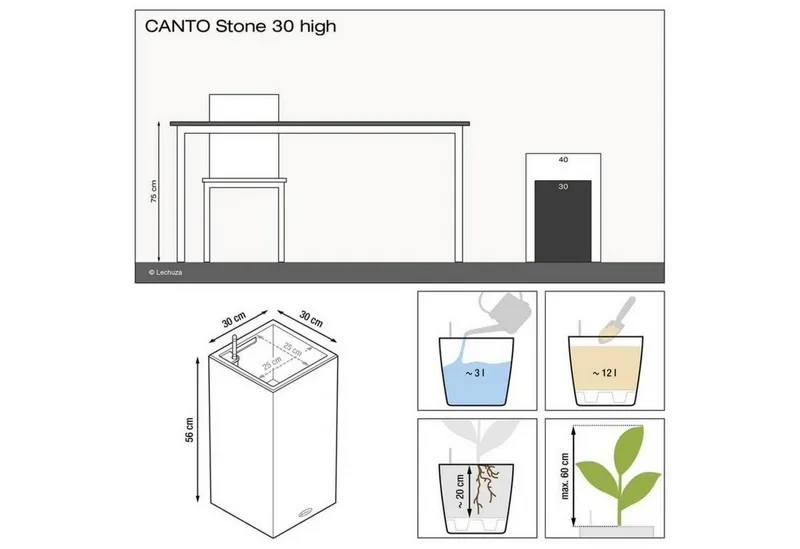 Lechuza® Lechuza® Pflanzkübel Pflanzsäule Canto Stone 30 high graphitschwarz (Komplettset), Schwarz, – Produktbild 6 von 6