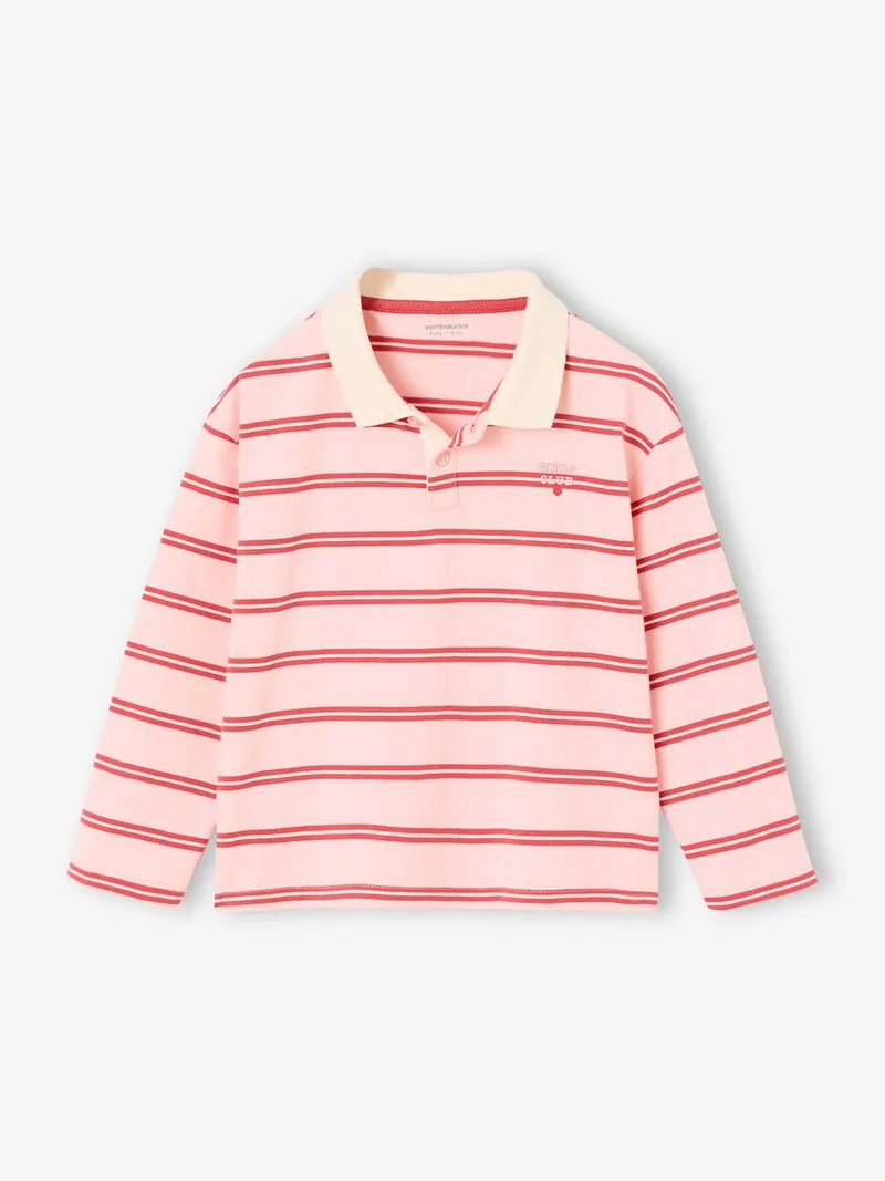 Vertbaudet Gestreiftes Poloshirt Mädchen, Bonbon rosa, – Produktbild 1 von 3