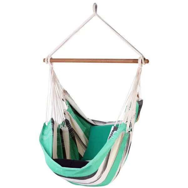 MacaMex MacaMex Relaxa Hängestuhl aus recycelter Baumwolle, Mint (weiß-grün-grau), – Produktbild 1 von 4