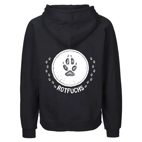 HANDGEDRUCKT HANDGEDRUCKT "Trittsiegel RotFuchs" Männer Zip Hoody aus reiner Biobaumwolle (kbA), Navy, – Produktbild 1 von 4