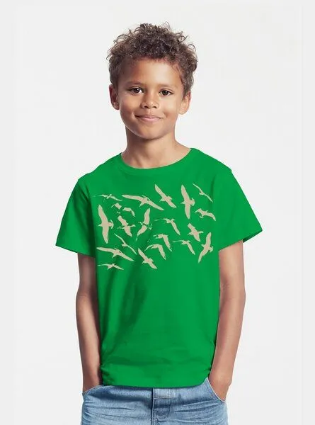 Peaces.bio - handbedruckte Biomode Peaces.bio - handbedruckte Biomode Bio-Kinder T-Shirt Möwen, Grün, – Produktbild 1 von 1