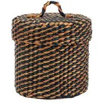 El Puente El Puente Korb mit Deckel | Fair Trade & Handmade aus Bangladesch, Orange,blau, – Produktbild 1 von 1
