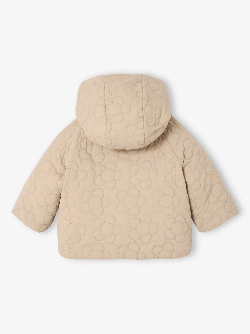 Vertbaudet Baby Steppjacke mit Blumensteppung und Kunstfellfutter, Beige, – Produktbild 4 von 4