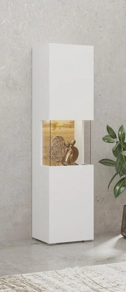 Home affaire Vitrine Ava, Breite 36 cm, hängend und stehend montierbar moderne grifflose Vitrine, Hochschrank mit Eckverglasung, Weiß, – Produktbild 5 von 5