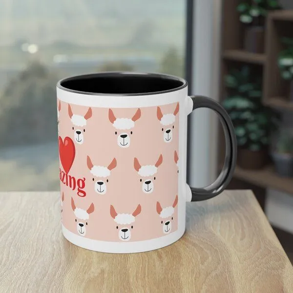 PepMelon Lama Tasse mit Farbe innen, Be Llamazing, lustige Lama Weihnachtstasse, Schwarz, – Produktbild 7 von 7