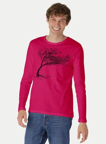 Peaces.bio - handbedruckte Biomode Peaces.bio - handbedruckte Biomode Bio-Herren-Langarmshirt "Windy Tree", Pink, – Produktbild 2 von 2