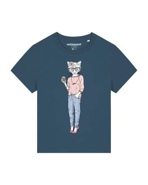 watapparel watapparel T-Shirt Frauen Hipster Cat with Moustache, Stargazer, – Produktbild 1 von 3